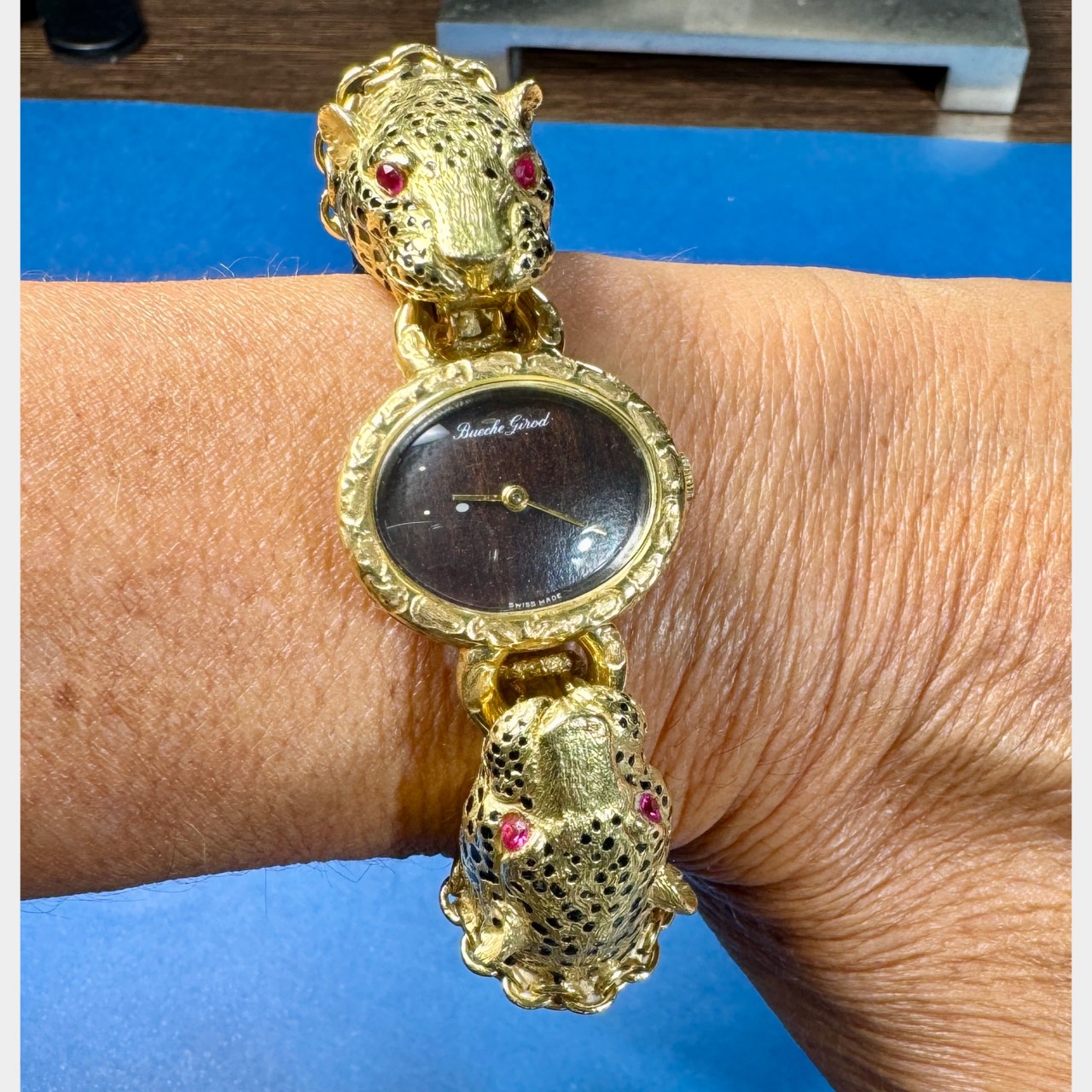 BUCHE GIROD 18K Yellow Gold & Wood Bangle Watch