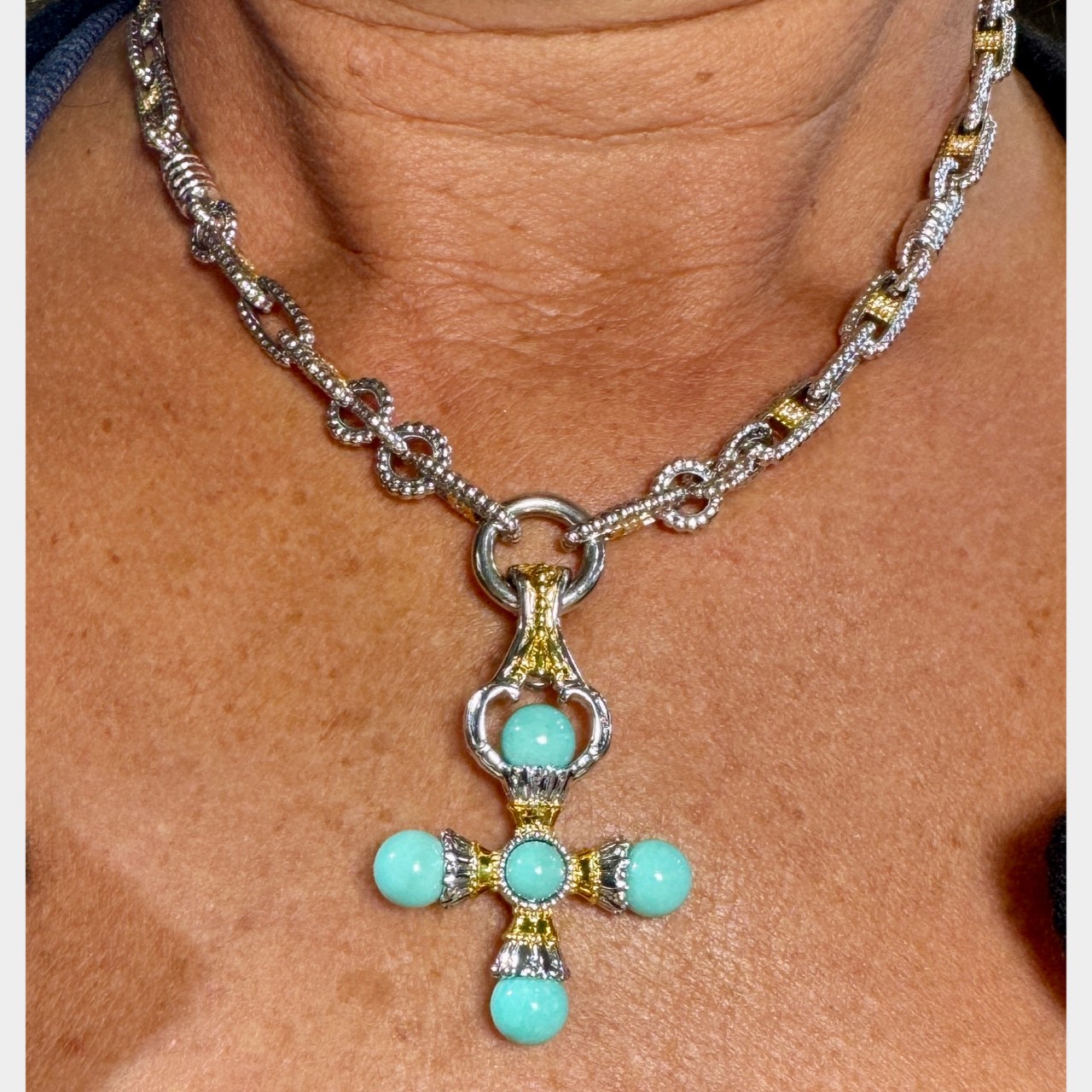 14K White & Yellow Gold Chain and Cross Pendants