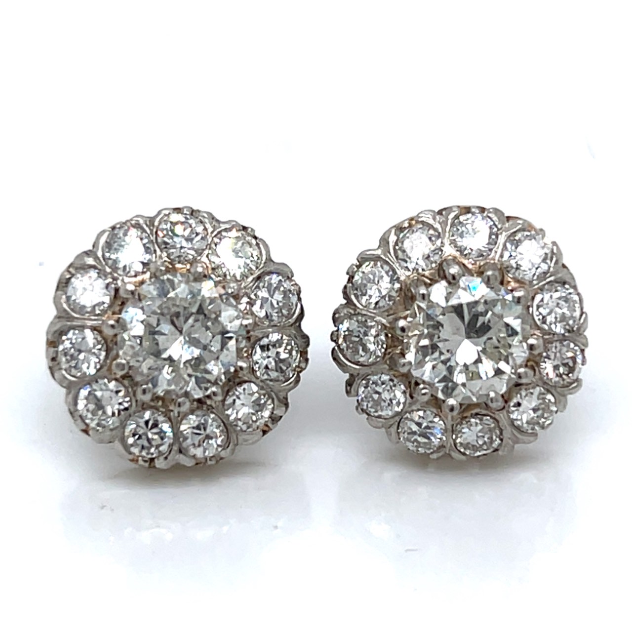 Art Deco Platinum 4.40 Ct. Diamond Cluster Earrings