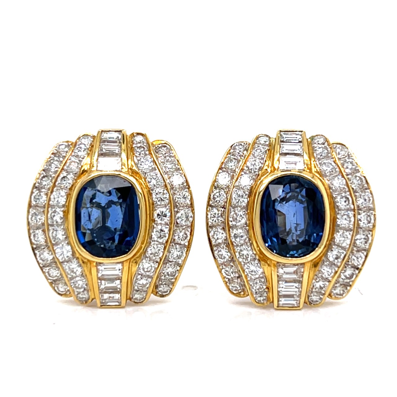 18K Yellow Gold Sapphire & Diamond Earrings