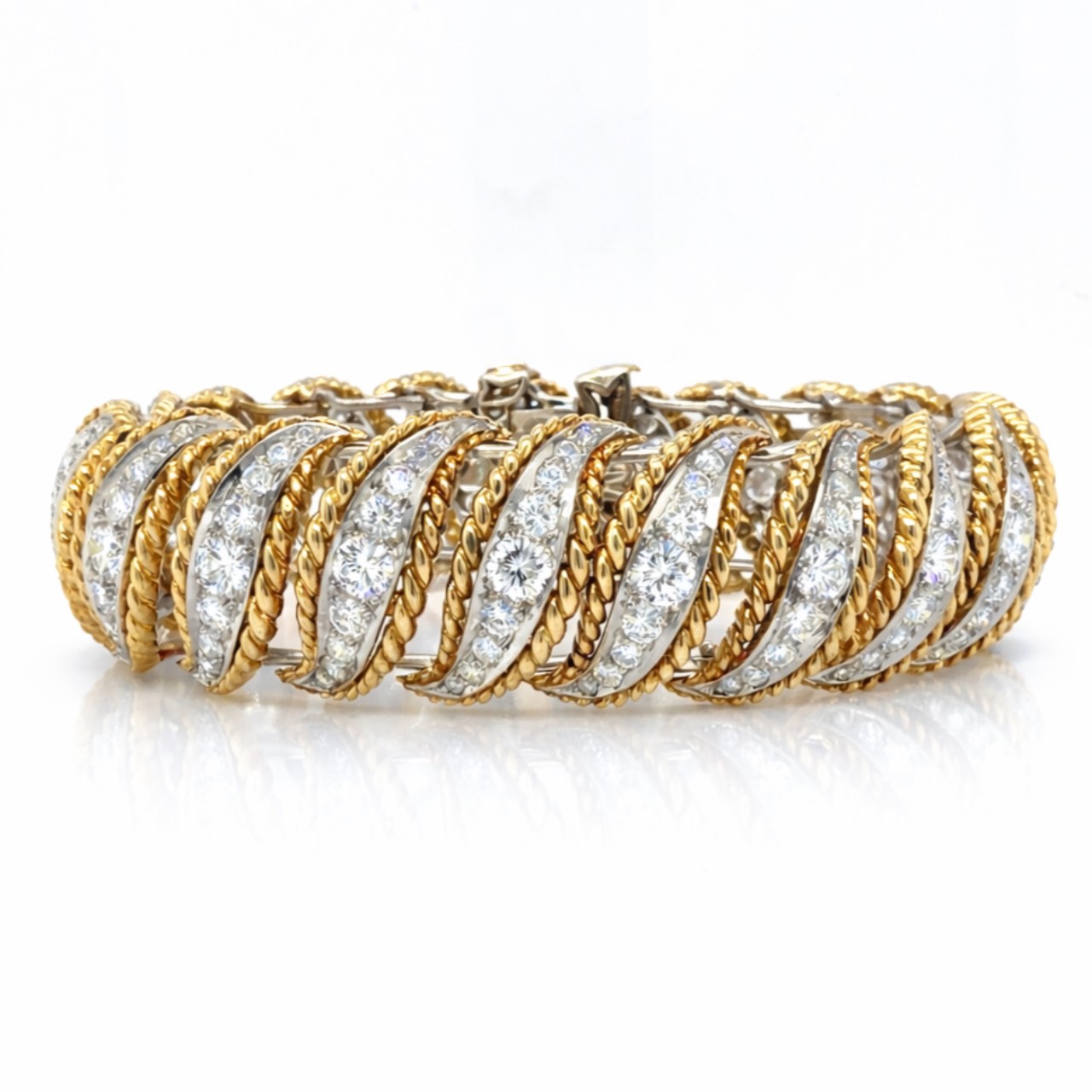 1960’s 18K Yellow Gold & Platinum 11.20 Ct. Diamond Bracelet