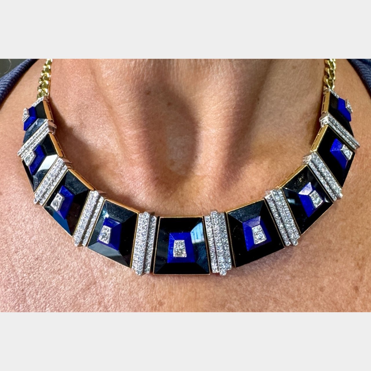 18K & Platinum Lapis Lazuli, Onyx, & Diamond Necklace