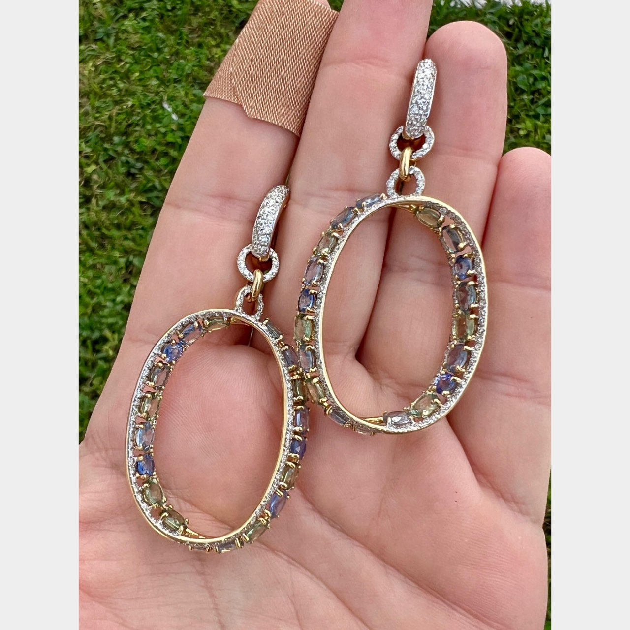 18K Yellow Gold Sapphire & Diamond Earrings