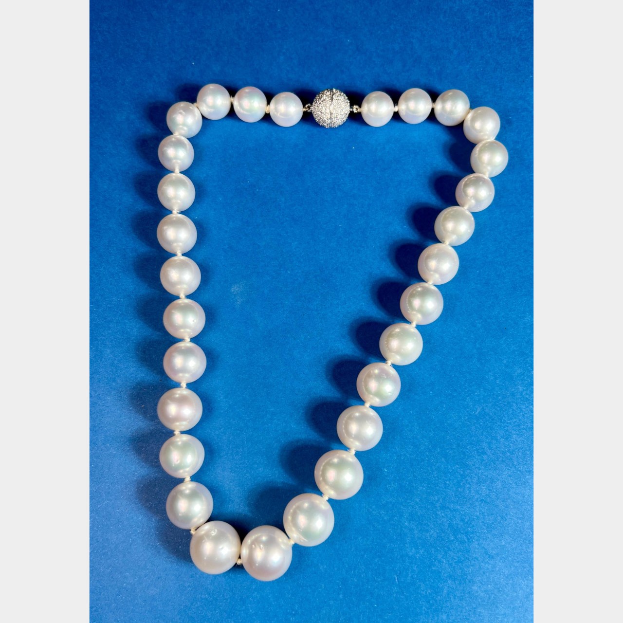 Graduated South Sea Pearl Necklace with 18K White Gold Diamond Clasp
