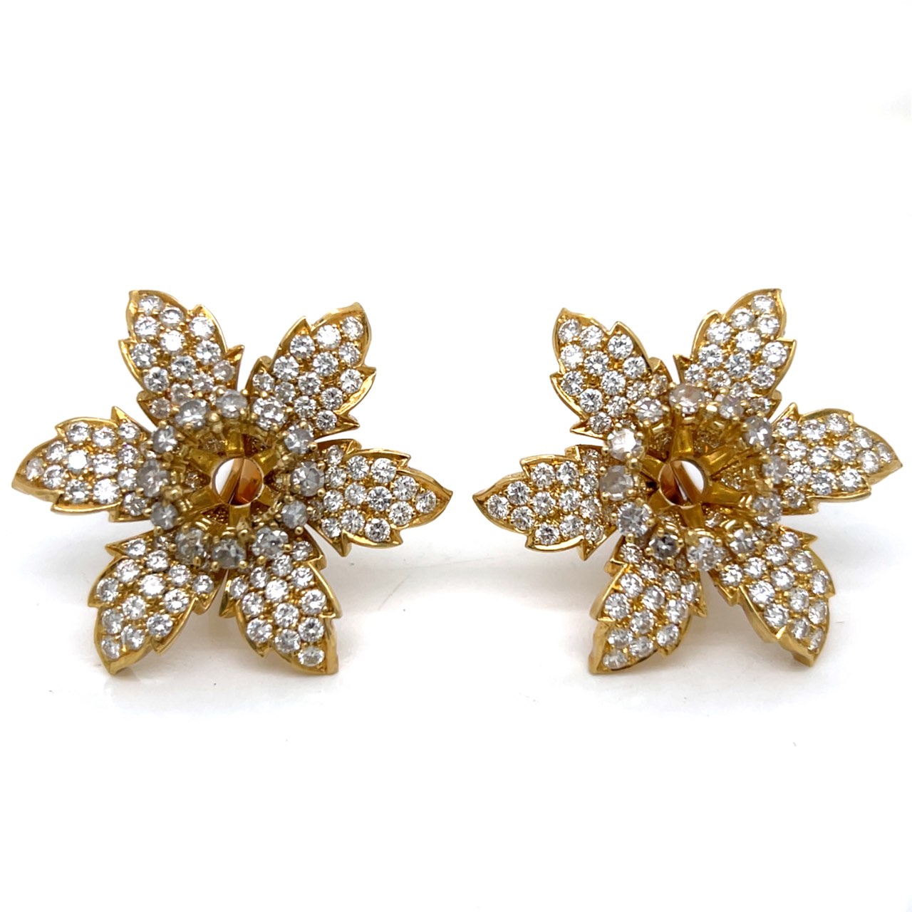 18K Yellow Gold Diamond Flower Earrings