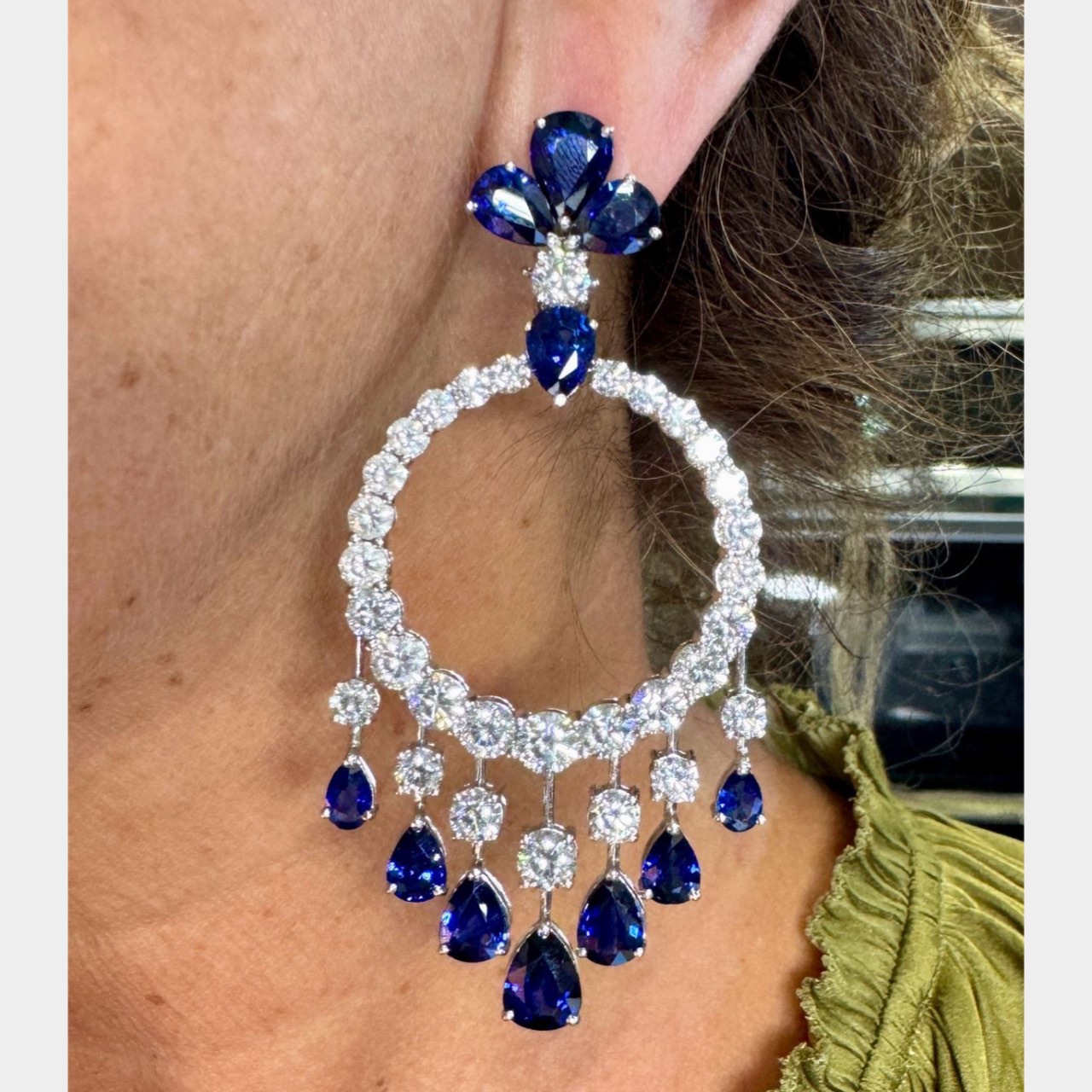 18K White Gold Sapphire & Diamond Earrings