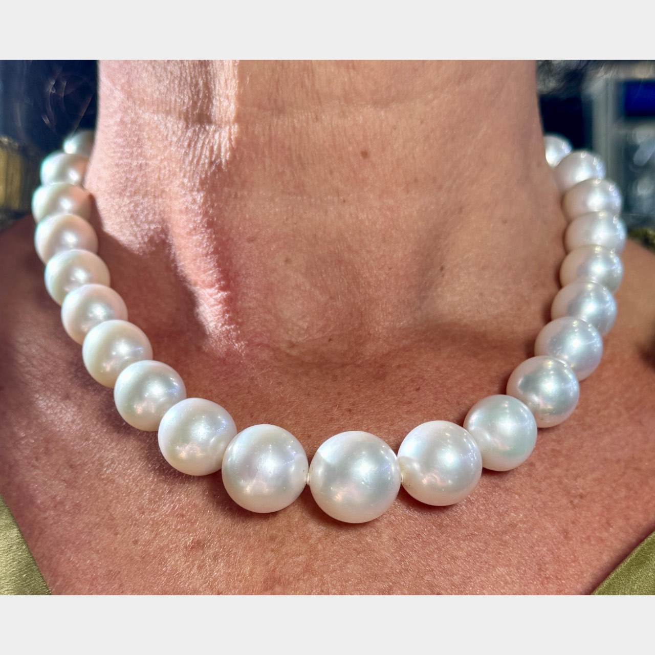 South Sea Pearl Necklace with 14K White Gold Diamond Clasp