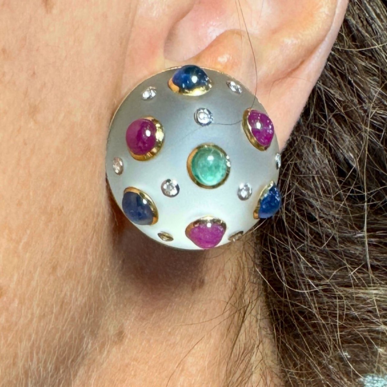 TRIANON 18K Yellow Gold Ruby, Emerald, Sapphire, and Diamond Earrings