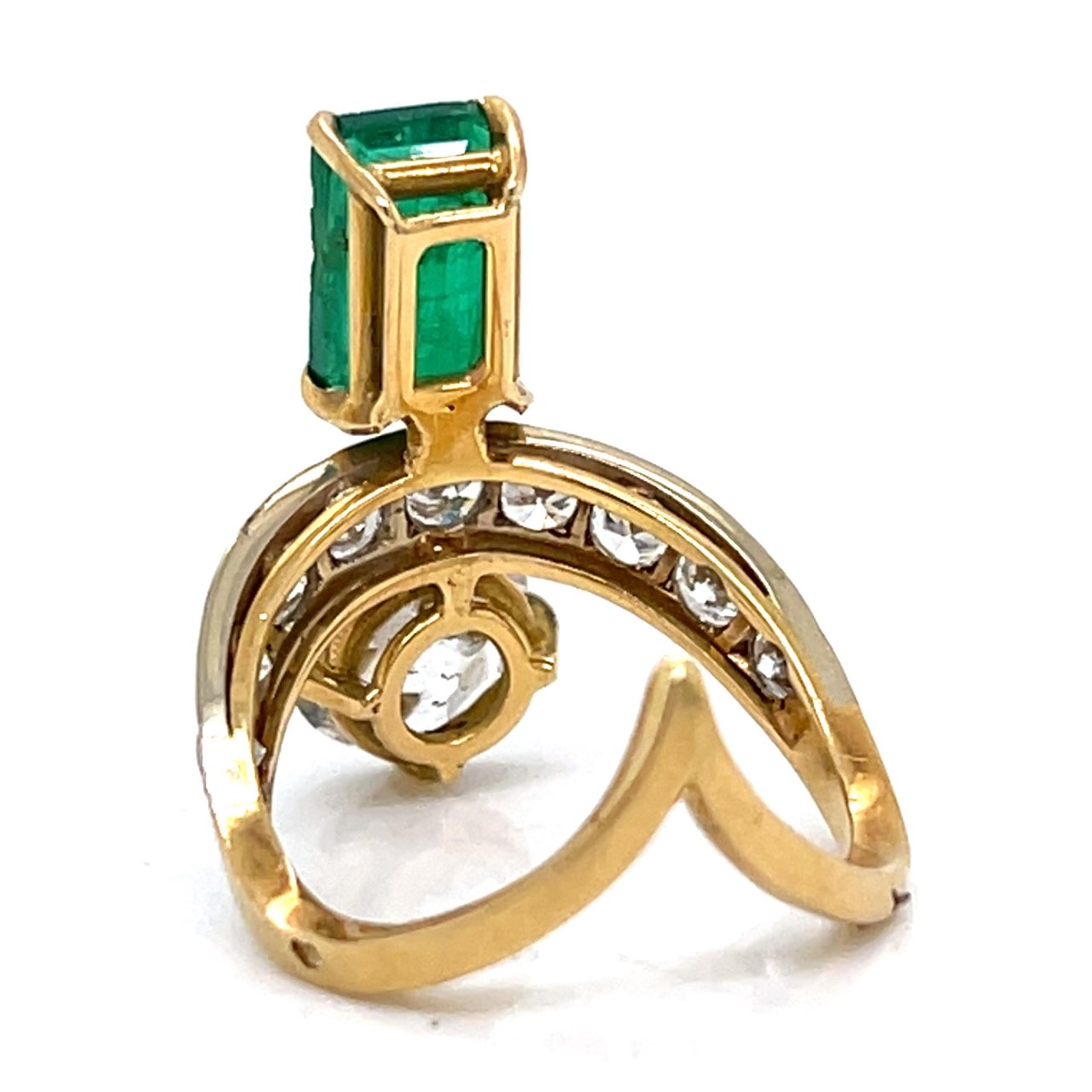 FRENCH 18K Yellow Gold Colombian Emerald & Diamond Ring - Image 3