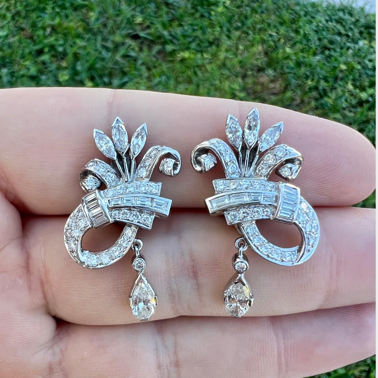 Art Deco Platinum 3.40 Ct. Diamond Earrings