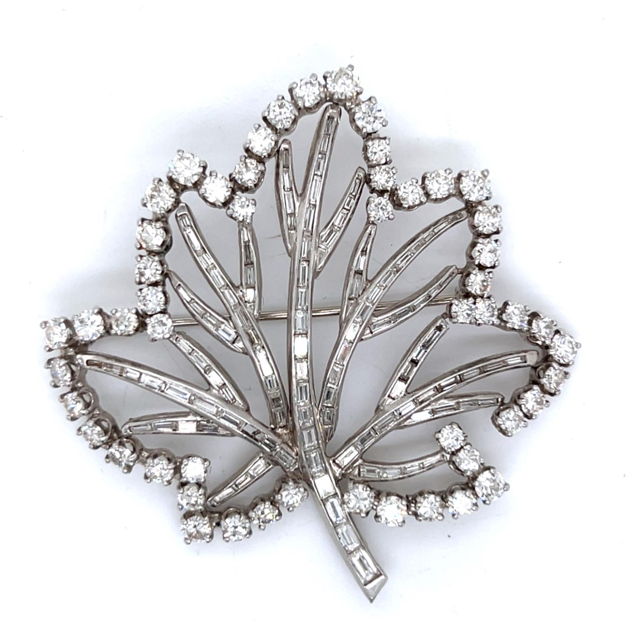 Art Deco Platinum 11.00 Ct. Diamond Maple Leaf Brooch
