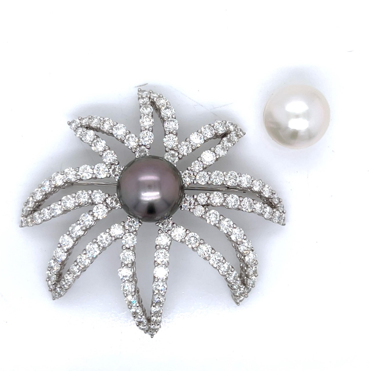 Platinum South Sea Pearl & Diamond Brooch