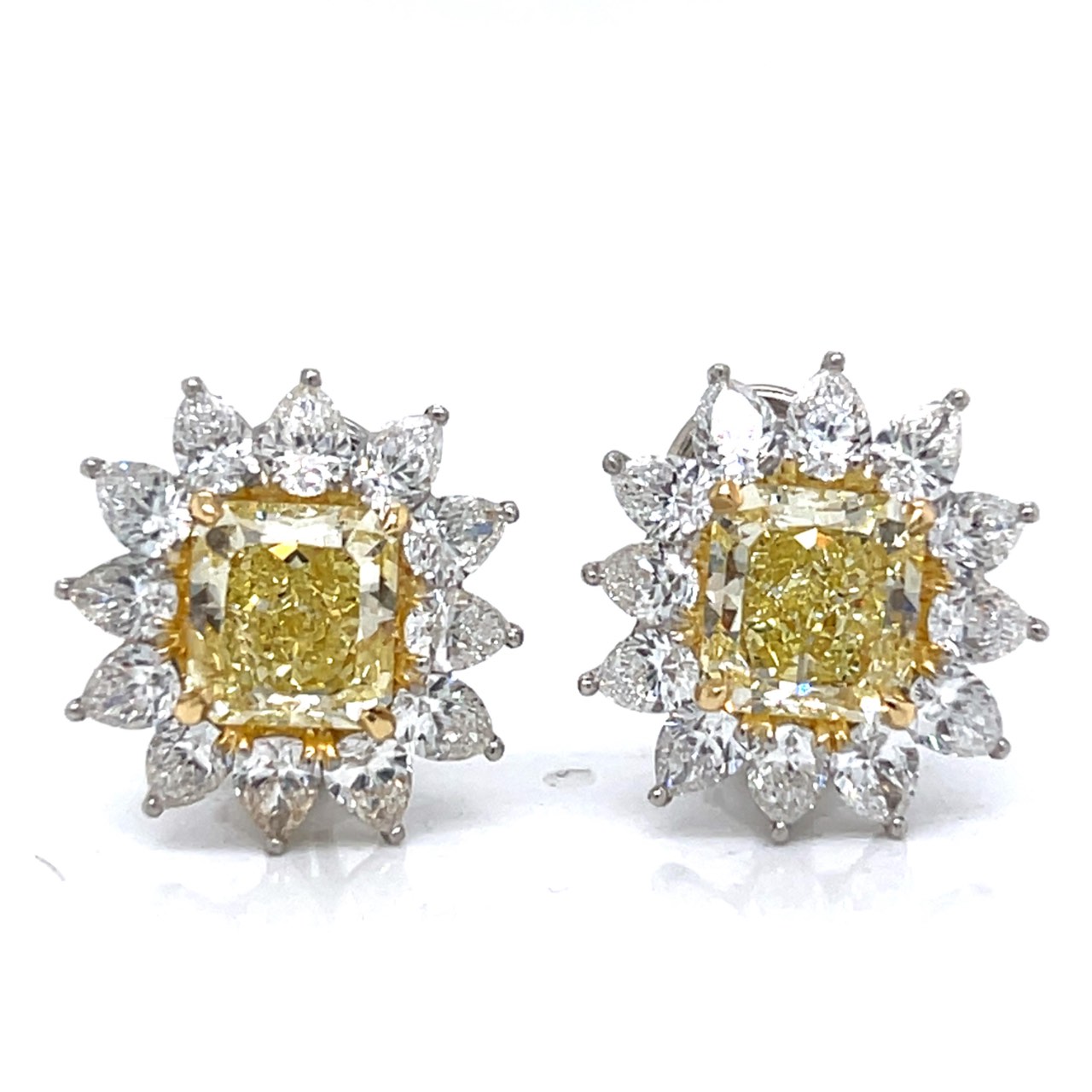 Platinum & 18K White Gold GIA Certified 5.34 Ct. Fancy Yellow Diamond Earrings