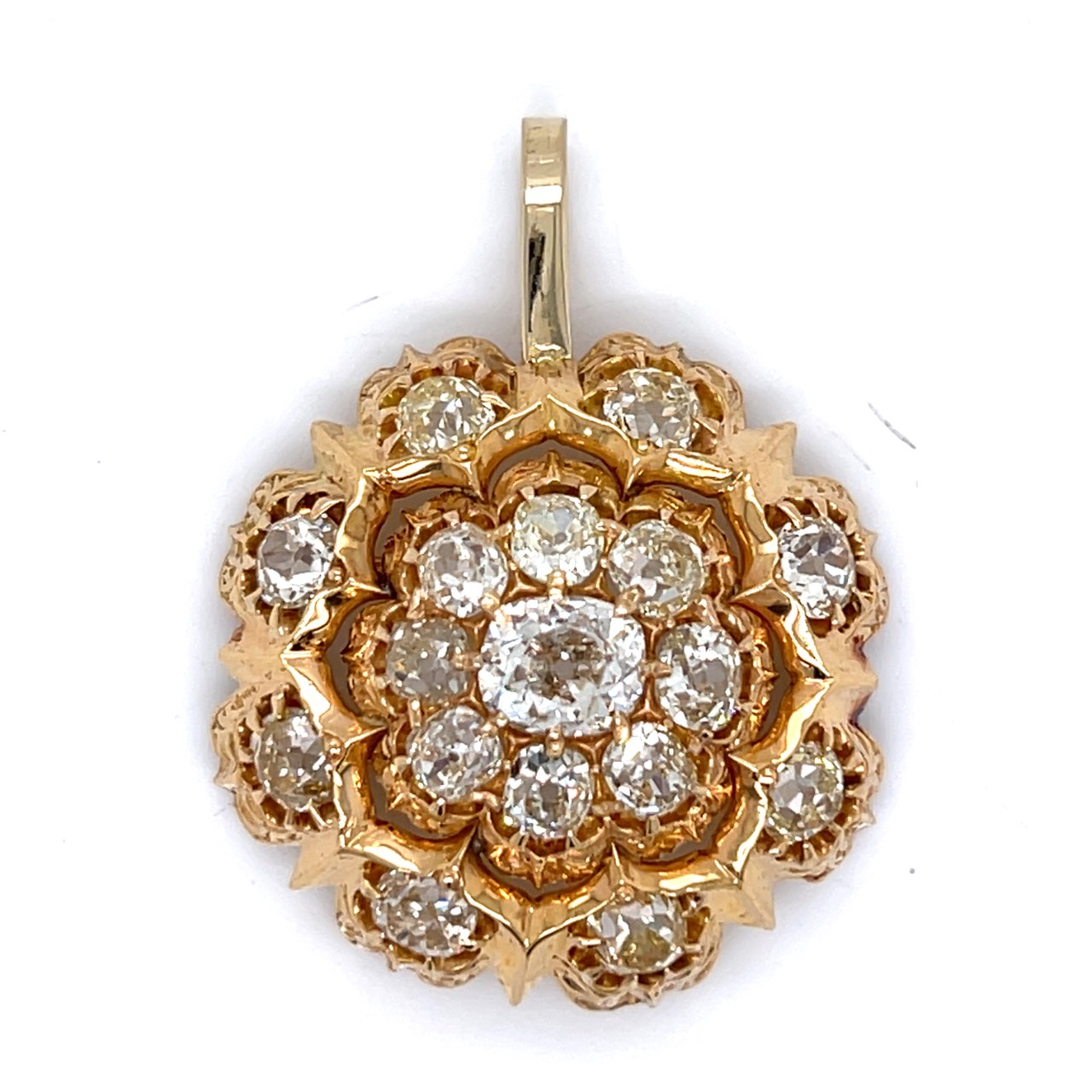 Antique 18K Yellow Gold Diamond Pendant with 14K Yellow Gold Bail