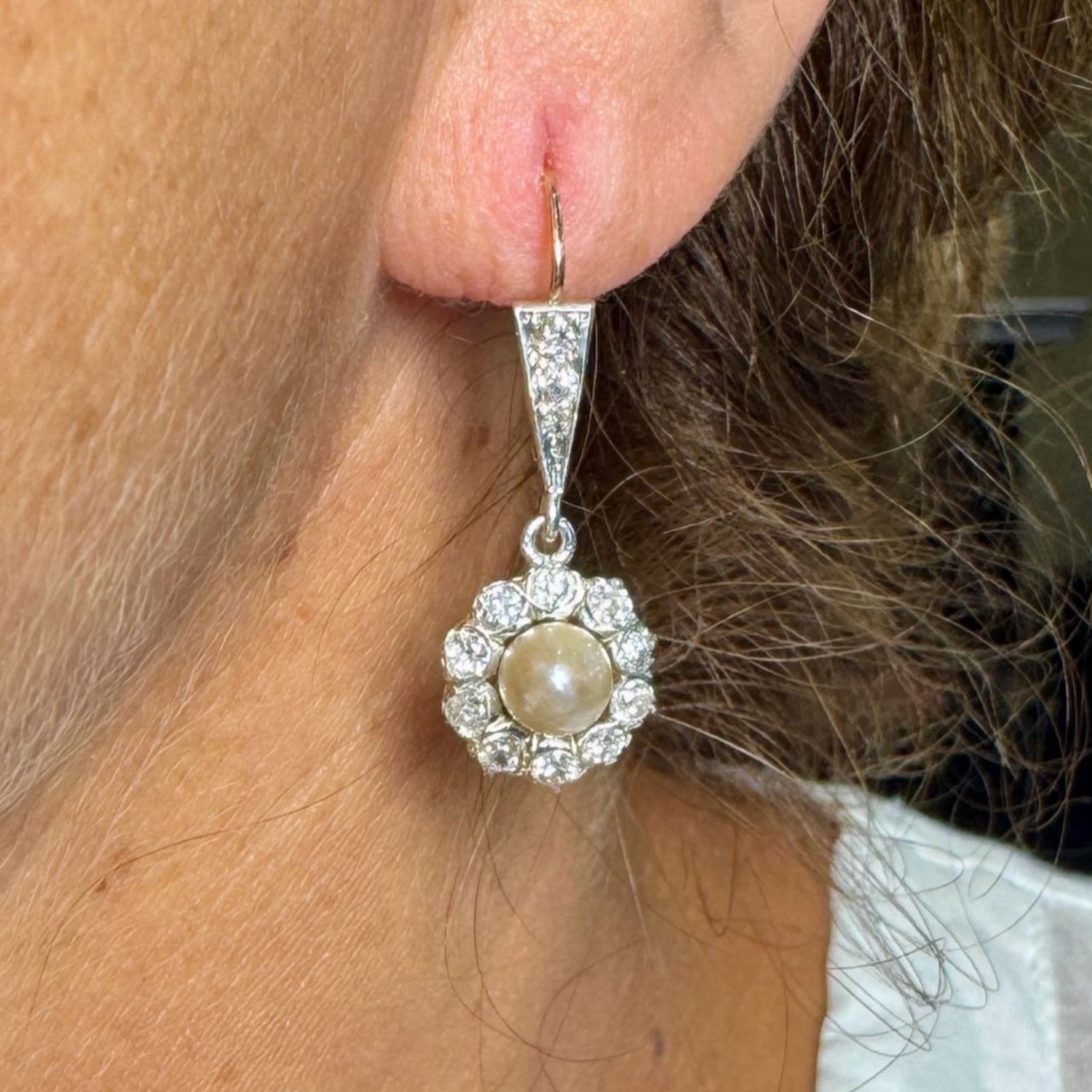 Art Deco Platinum & 18K Pearl and Diamond Earrings