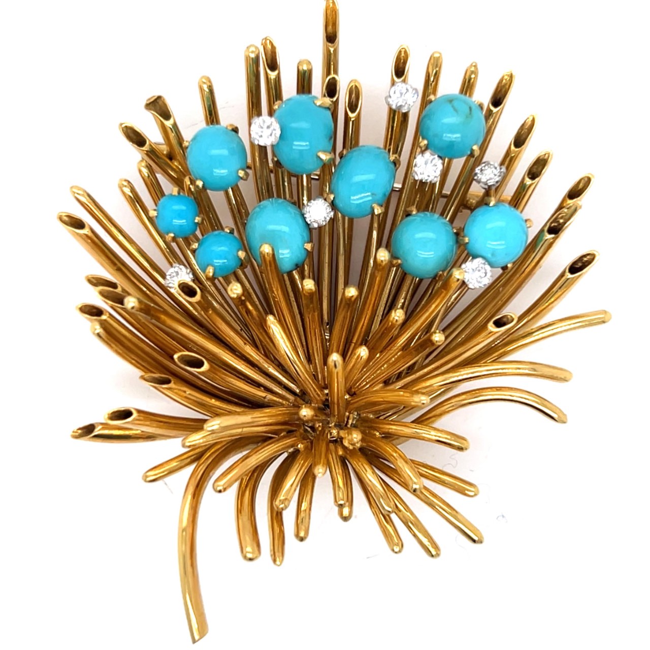 1960’s 18K Yellow Gold Persian Turquoise & Diamond Brooch