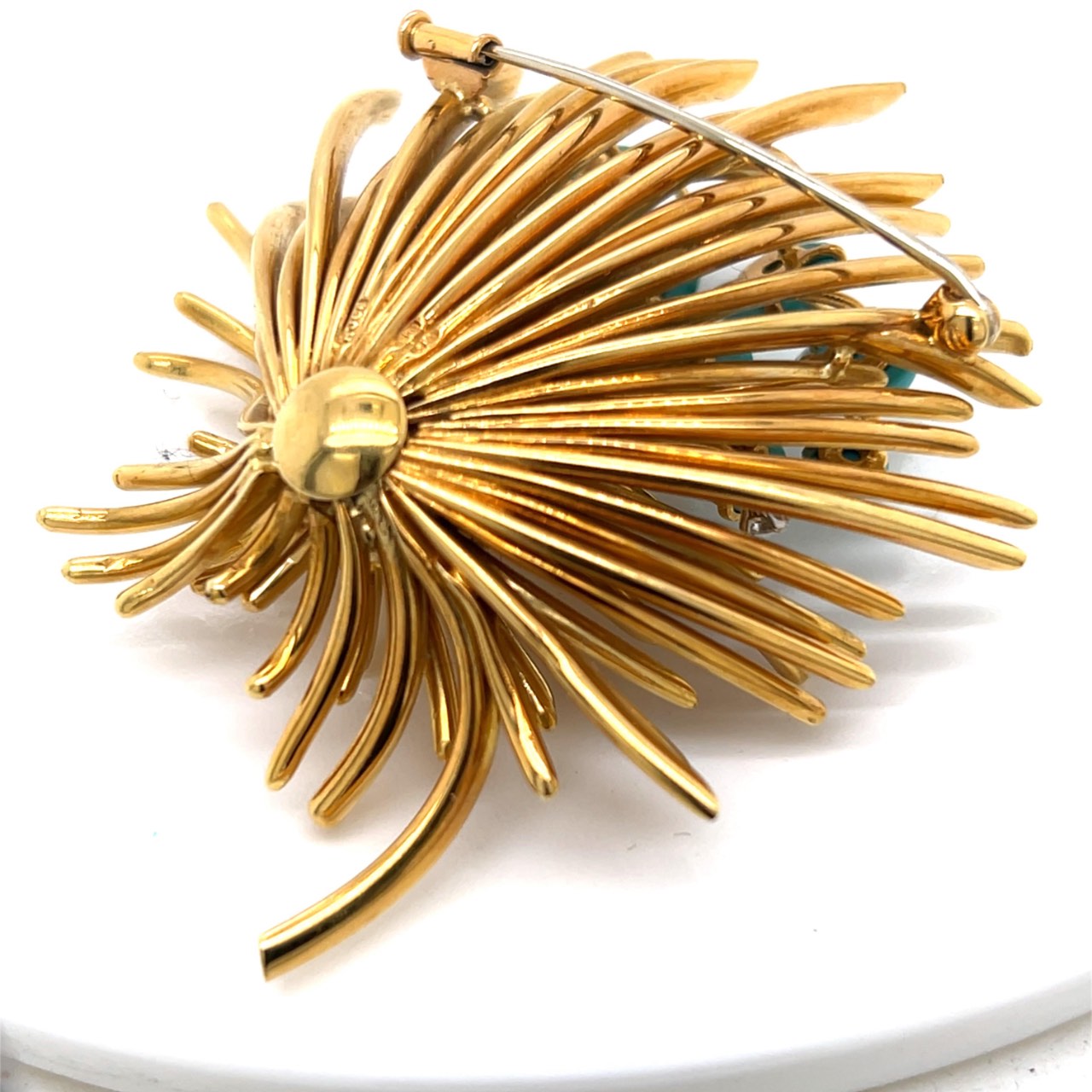 1960’s 18K Yellow Gold Persian Turquoise & Diamond Brooch - Image 3