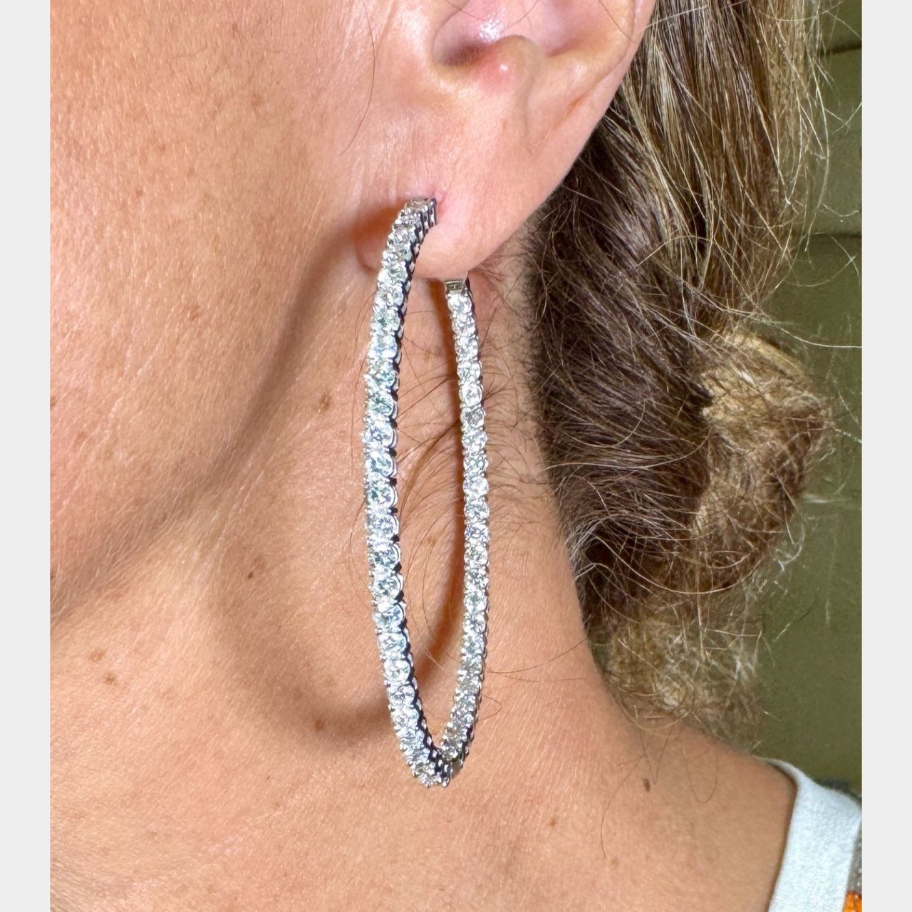 14K White Gold 10.00 Ct. Diamond  Inside/Outside Hoop Earrings