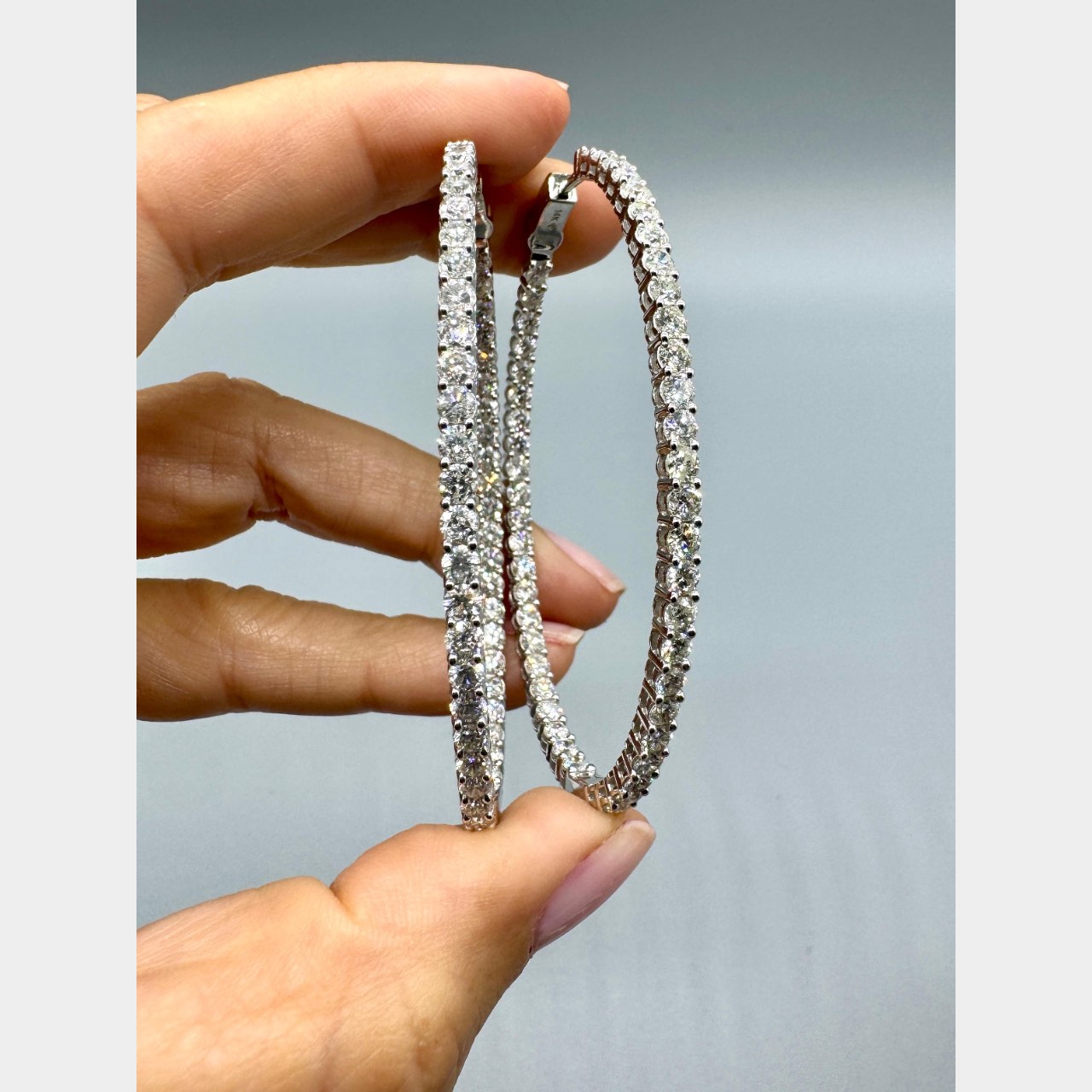 14K White Gold 10.00 Ct. Diamond  Inside/Outside Hoop Earrings - Image 2