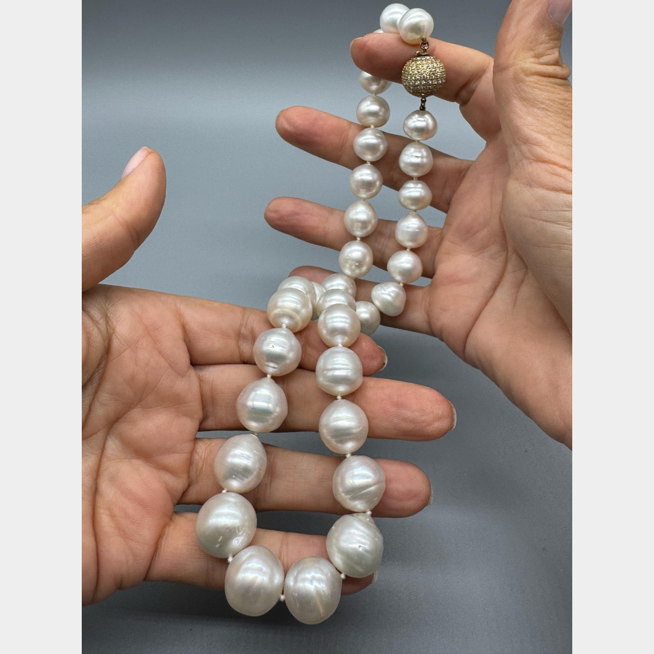 Graduated South Sea Pearl Necklace with 14K Yellow Gold Diamond Clasp - Image 2