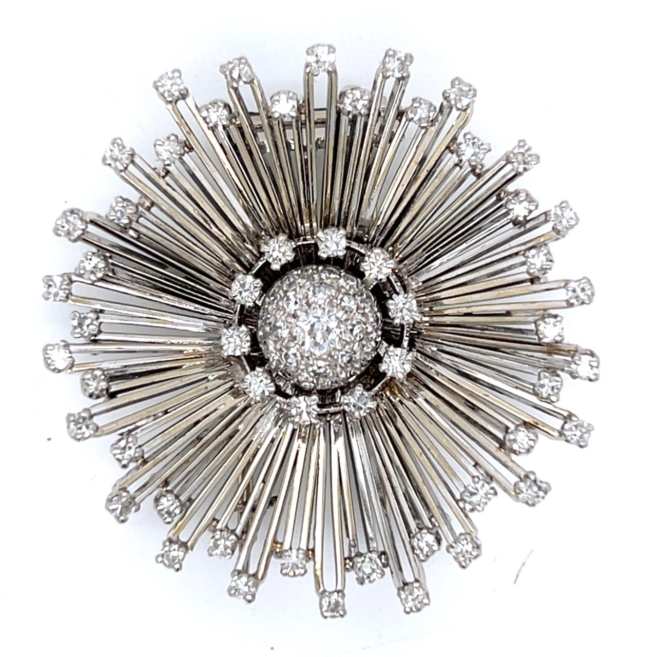 Art Deco Platinum 3.50 Ct. Diamond Starburst Brooch
