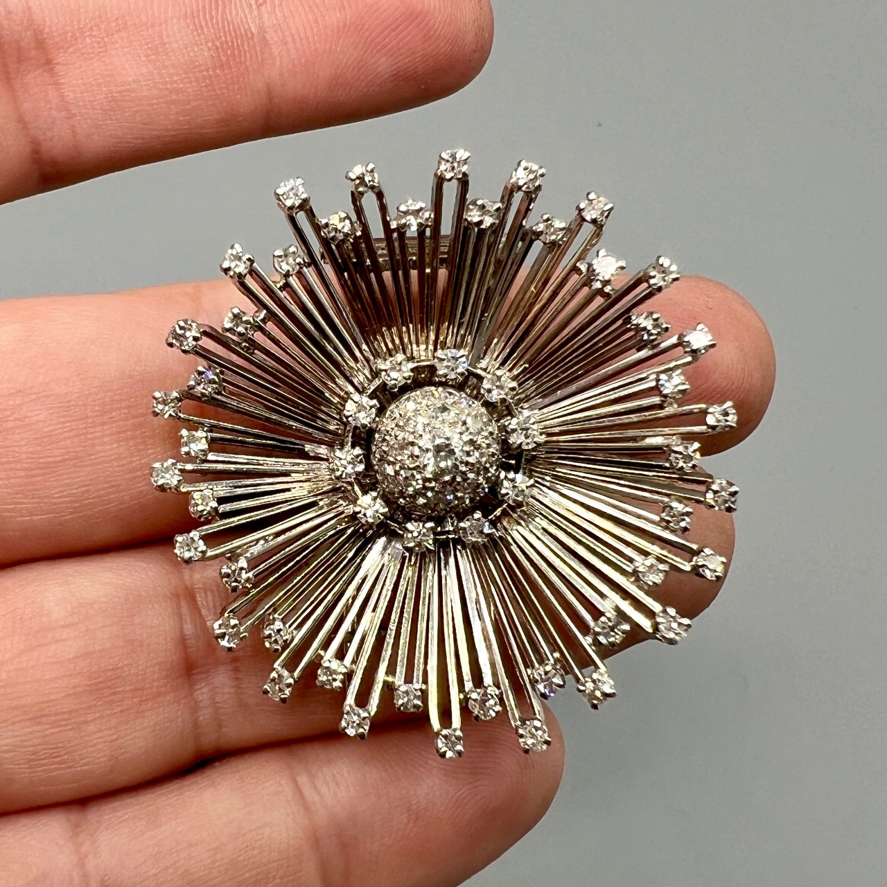 Art Deco Platinum 3.50 Ct. Diamond Starburst Brooch - Image 4