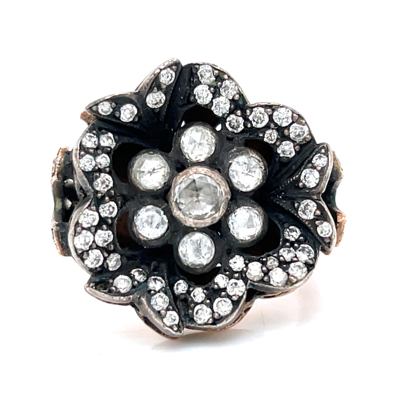 14K Rose Gold & Silver Diamond Ring
