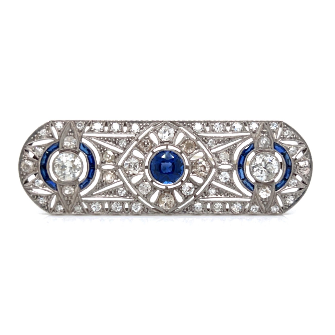 Art Deco Platinum Sapphire & Diamond Brooch