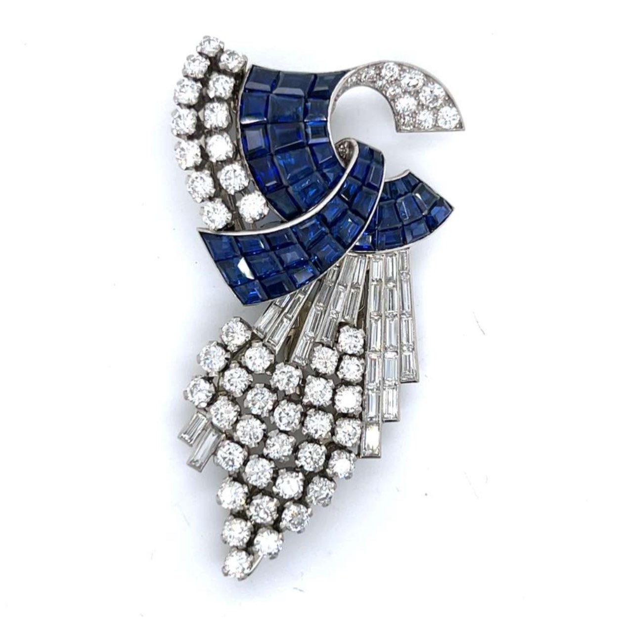 Art Deco Platinum Sapphire & Diamond Brooch