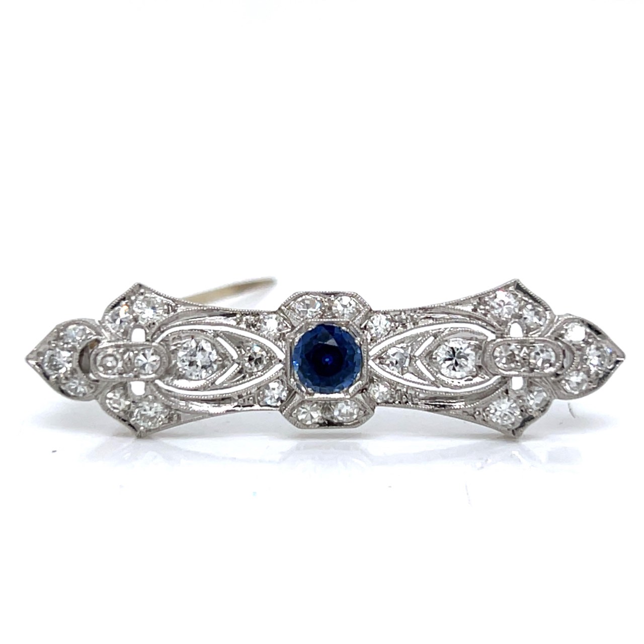 Art Deco Platinum Sapphire and Diamond Brooch