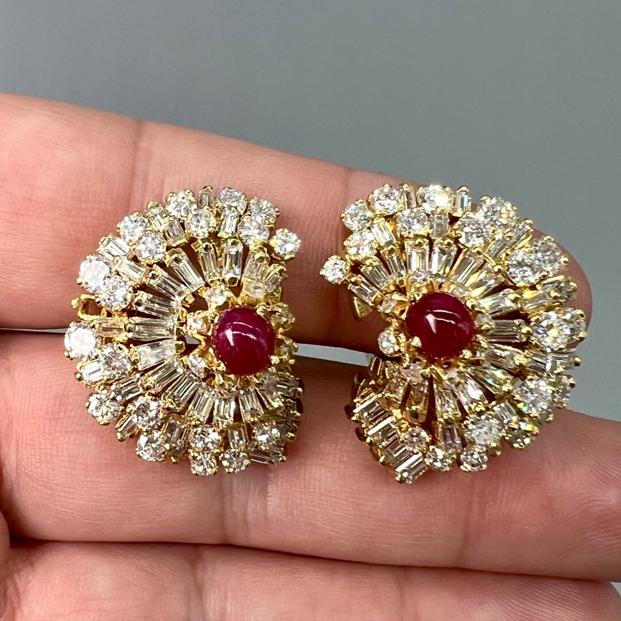 1960’s Platinum & 18K Yellow Gold Ruby & Diamond Earrings