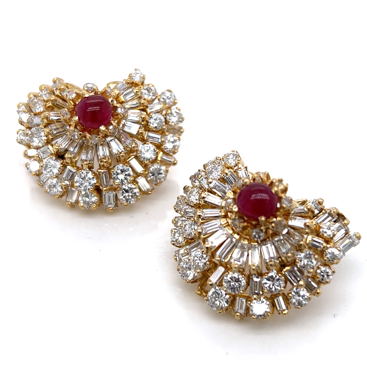 Platinum & 18K Yellow Gold Ruby & Diamond Earrings