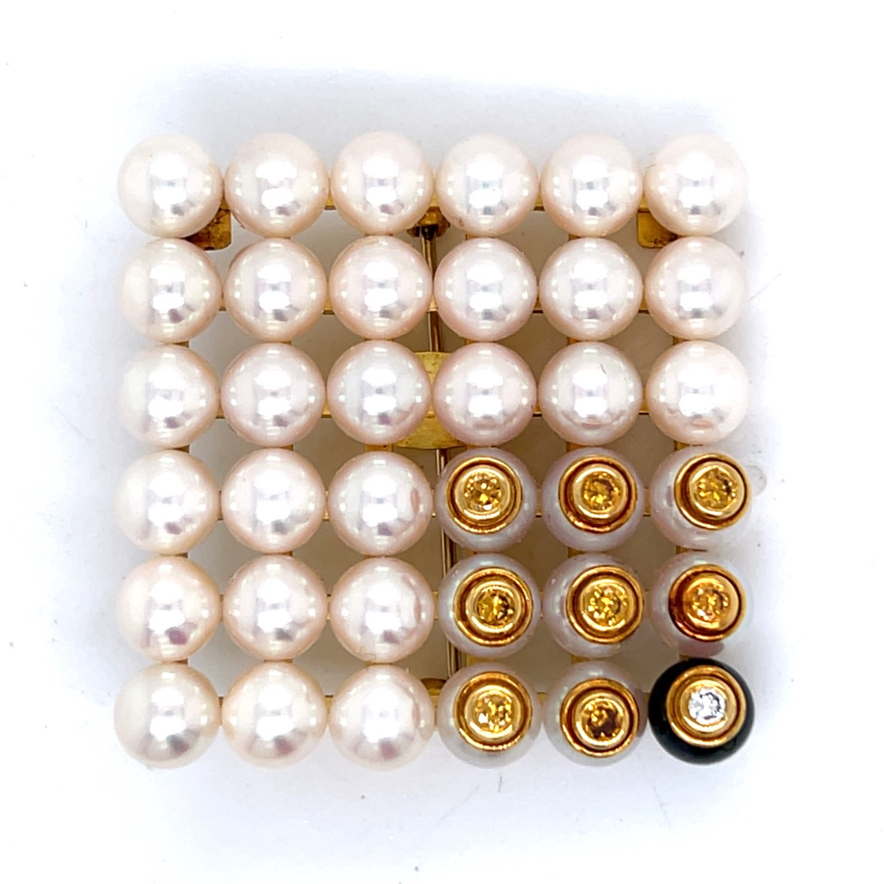 18K Yellow Gold Cultured Pearl & Diamond Brooch