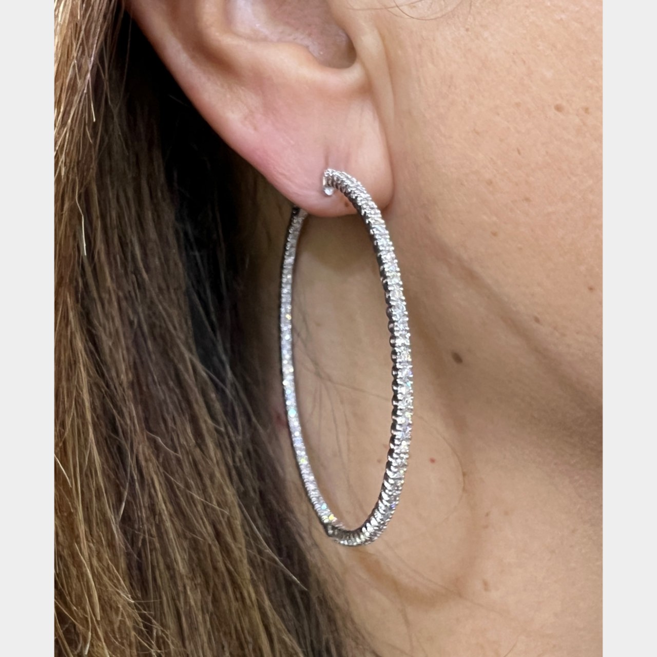 14K White Gold 5.00 Ct. Inside-Outside Hoop Earrings