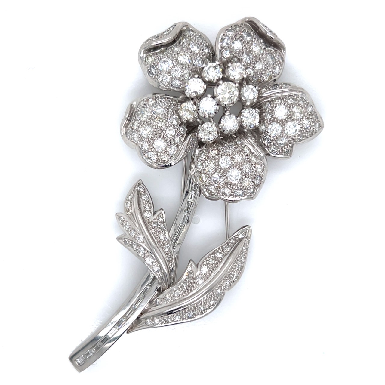 18K White Gold 12.60 Ct. Diamond Flower Brooch