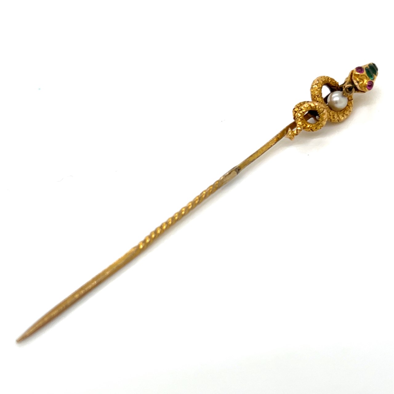 Victorian 18K & 14K Yellow Gold Natural Pearl Snake Pin