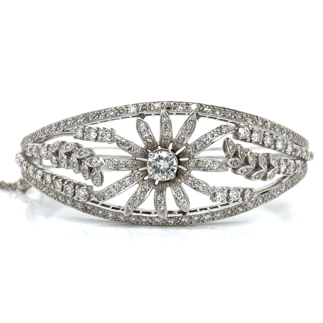 Art Deco 14K White Gold 6.40 Ct. Diamond Bangle Bracelet