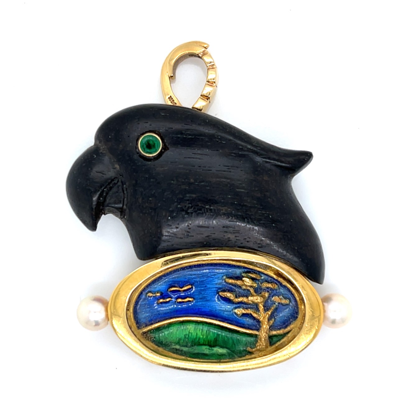A. KIM 18K Yellow Gold & Wood Parrot Pendant