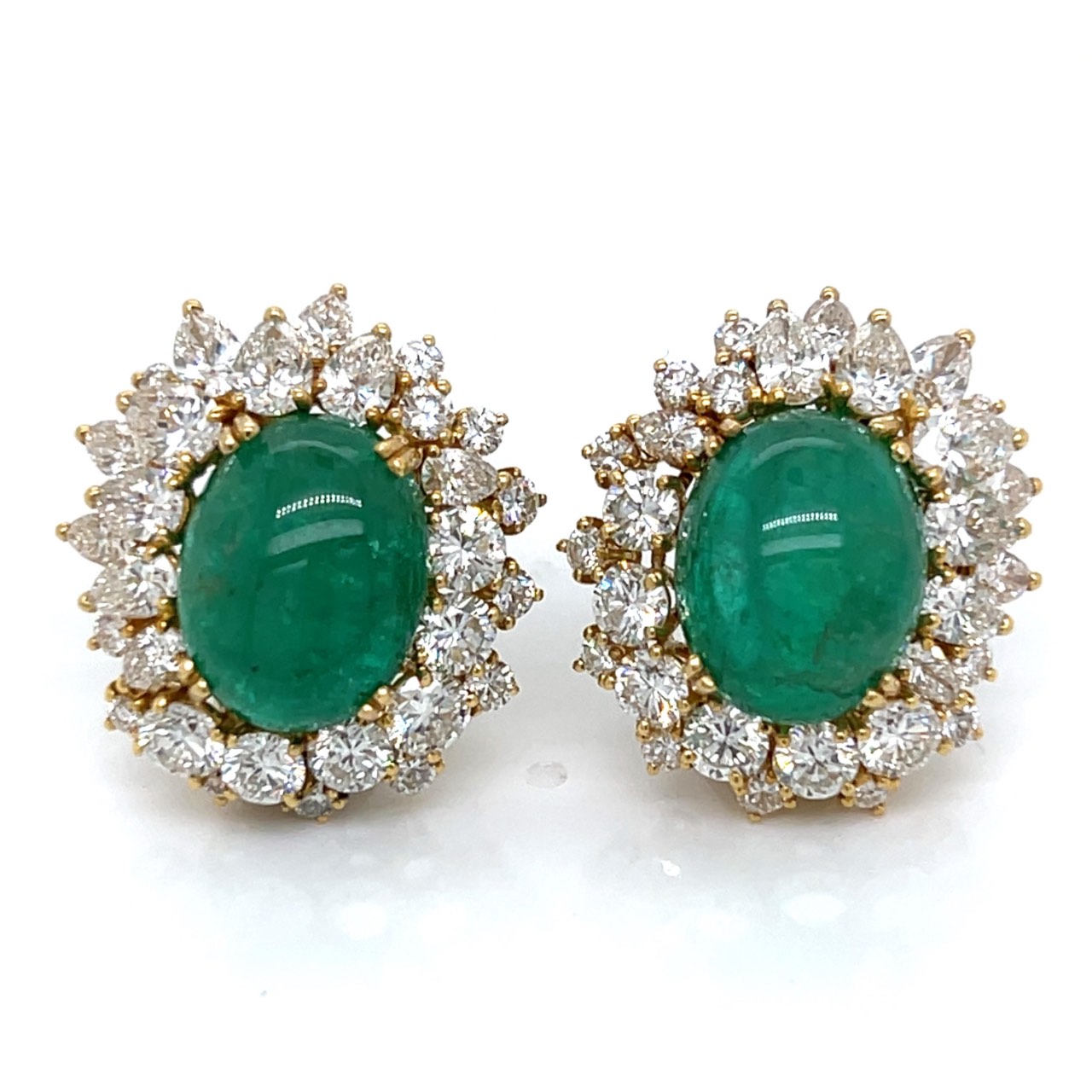18K Yellow Gold 18.00 Ct. Emerald & Diamond Earrings