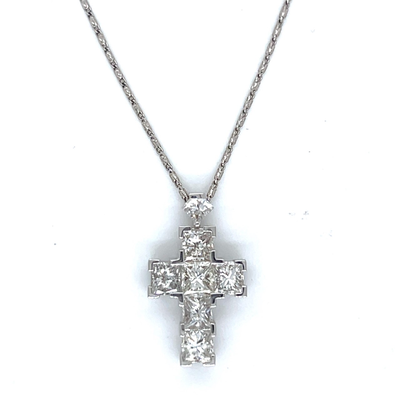 18K White Gold 2.36 Ct. Diamond Cross with 14K White Gold Chain