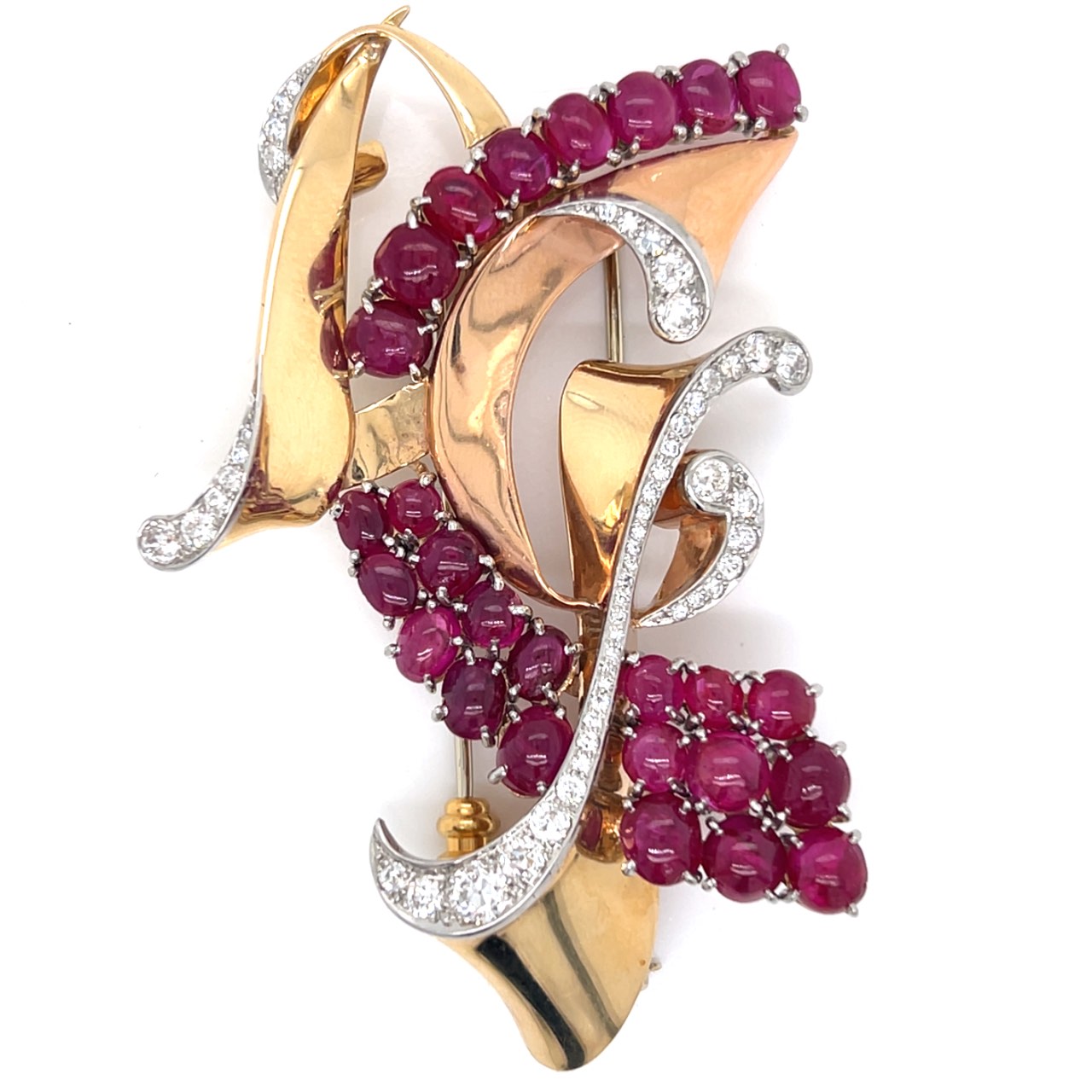 TRABERT & HOEFFER & MAUBOUSSIN 18K Rose & Green Gold Ruby and Diamond Brooch