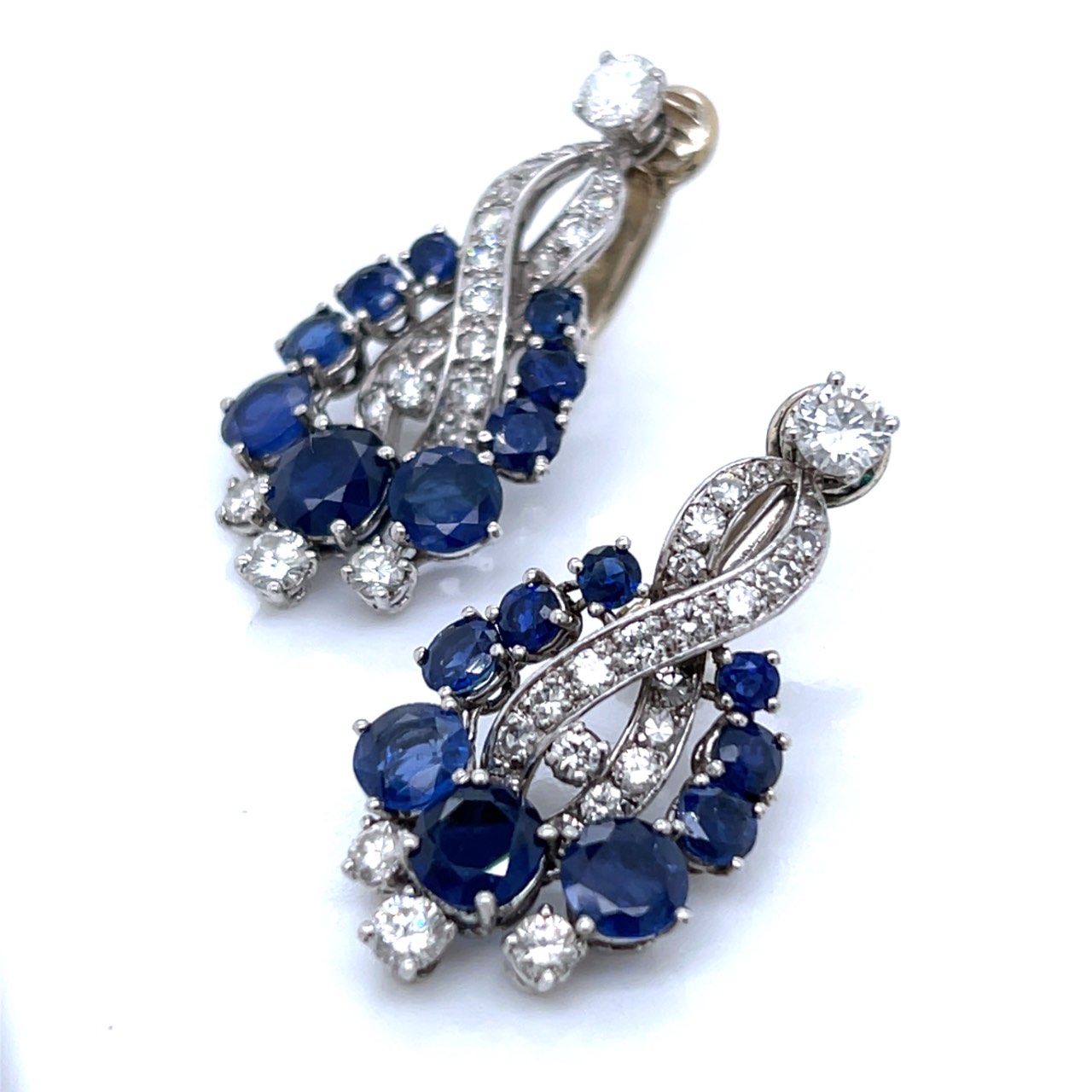 Art Deco Platinum Sapphire & Diamond Earrings