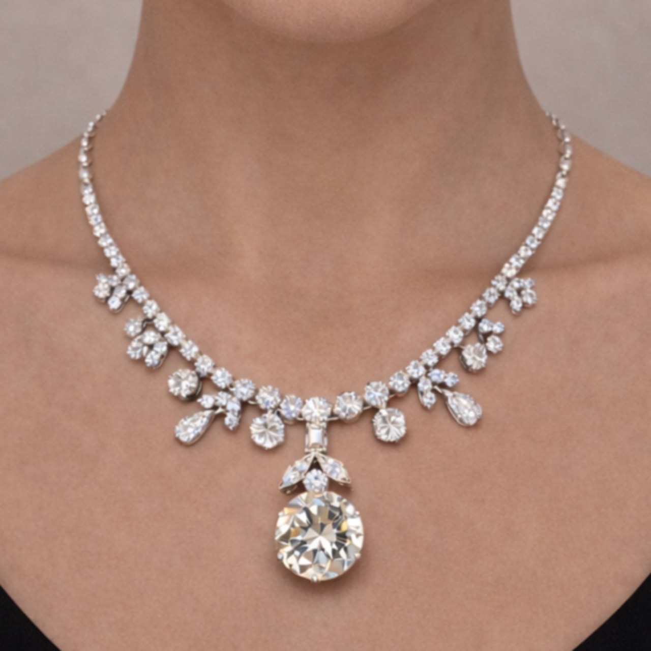 18K White Gold GIA Certified 37.31 Ct. Diamond Necklace