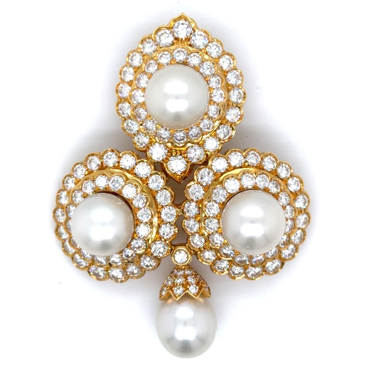 18K Yellow Gold South Sea Pearl & Diamond Brooch