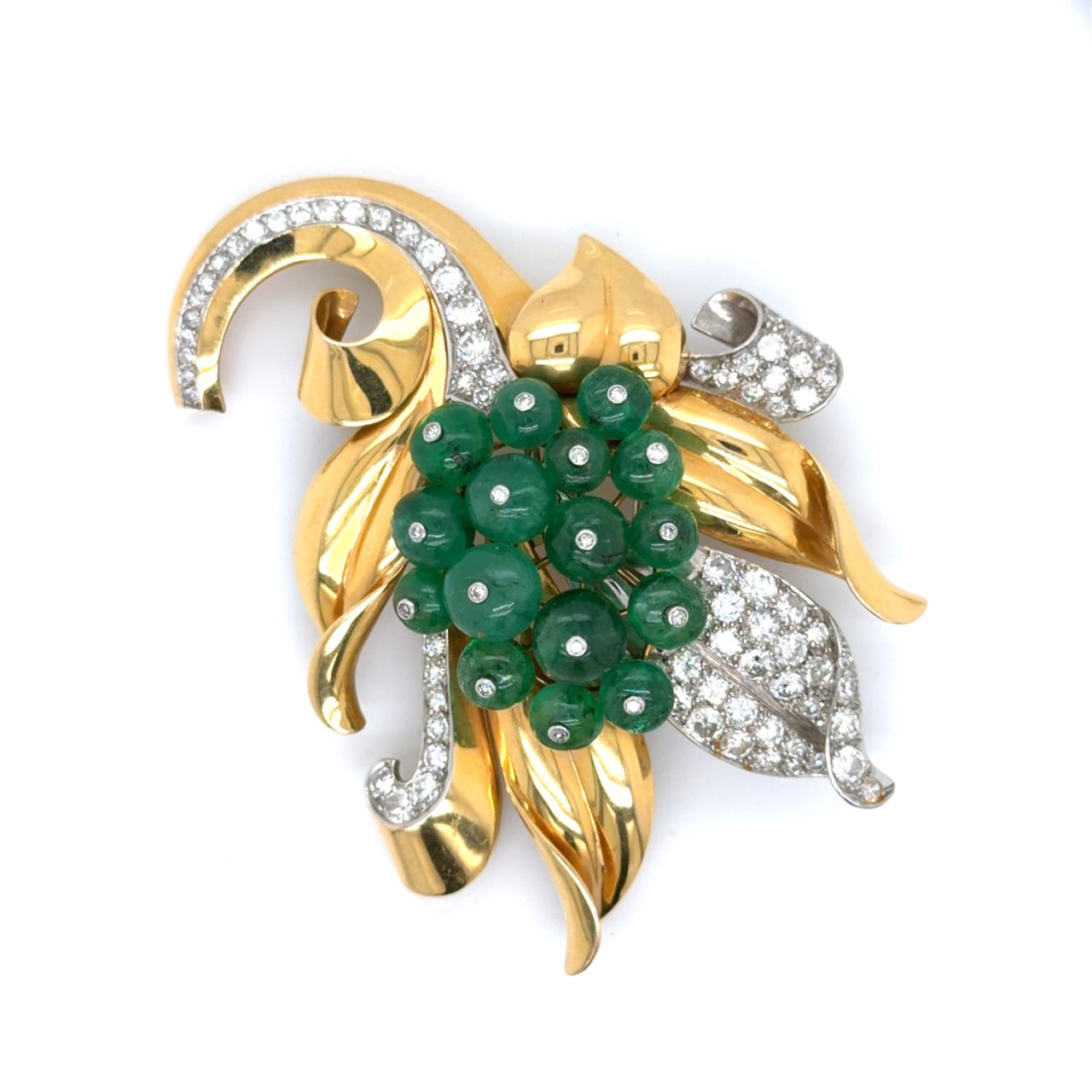 TRABERT & HOEFFER & MAUBOUSSIN 18K Yellow Gold & Platinum Emerald and Diamond Brooch