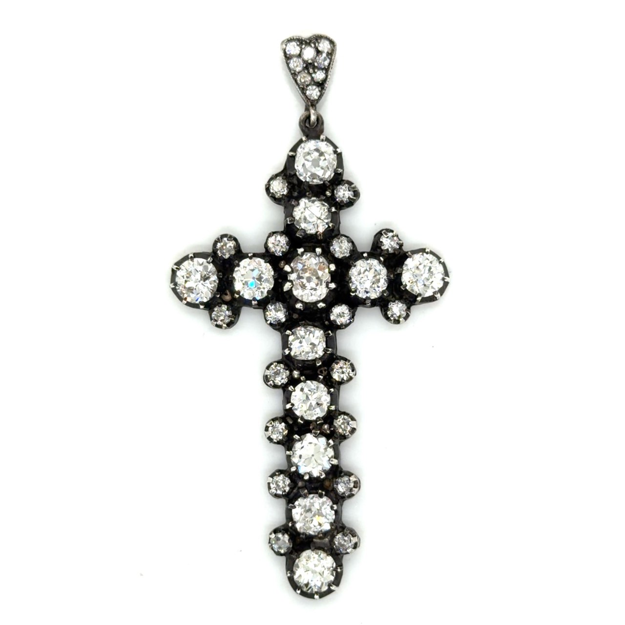 18K & Silver Top 9.00 Ct. Diamond Cross Pendant