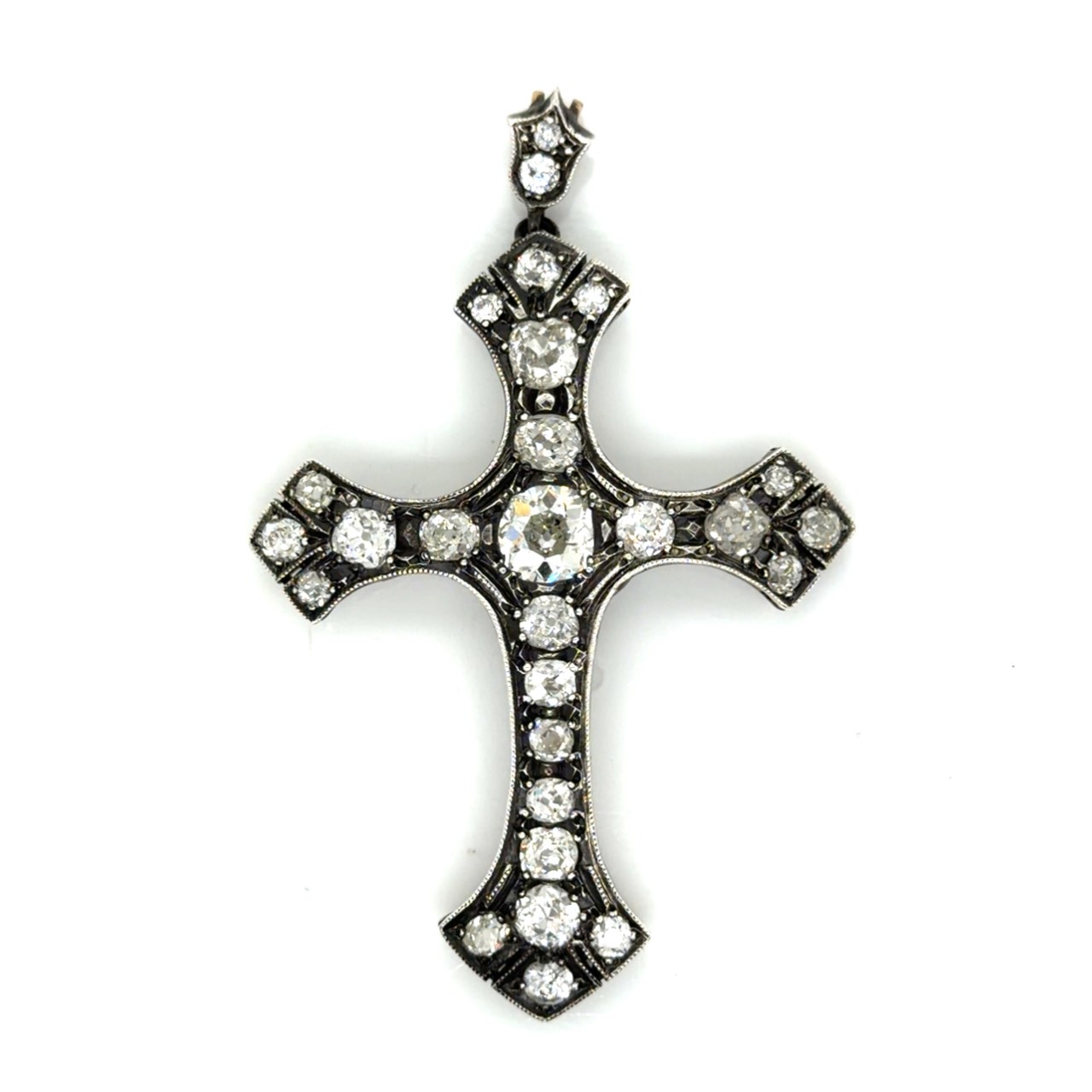 18K & Silver Top Diamond Cross Pendant