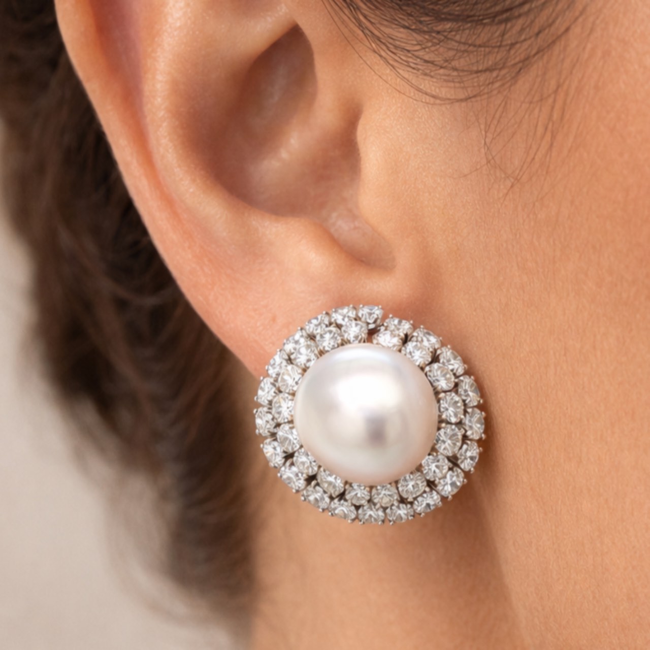 DAVID WEBB Platinum South Sea Pearl & Diamond Earrings