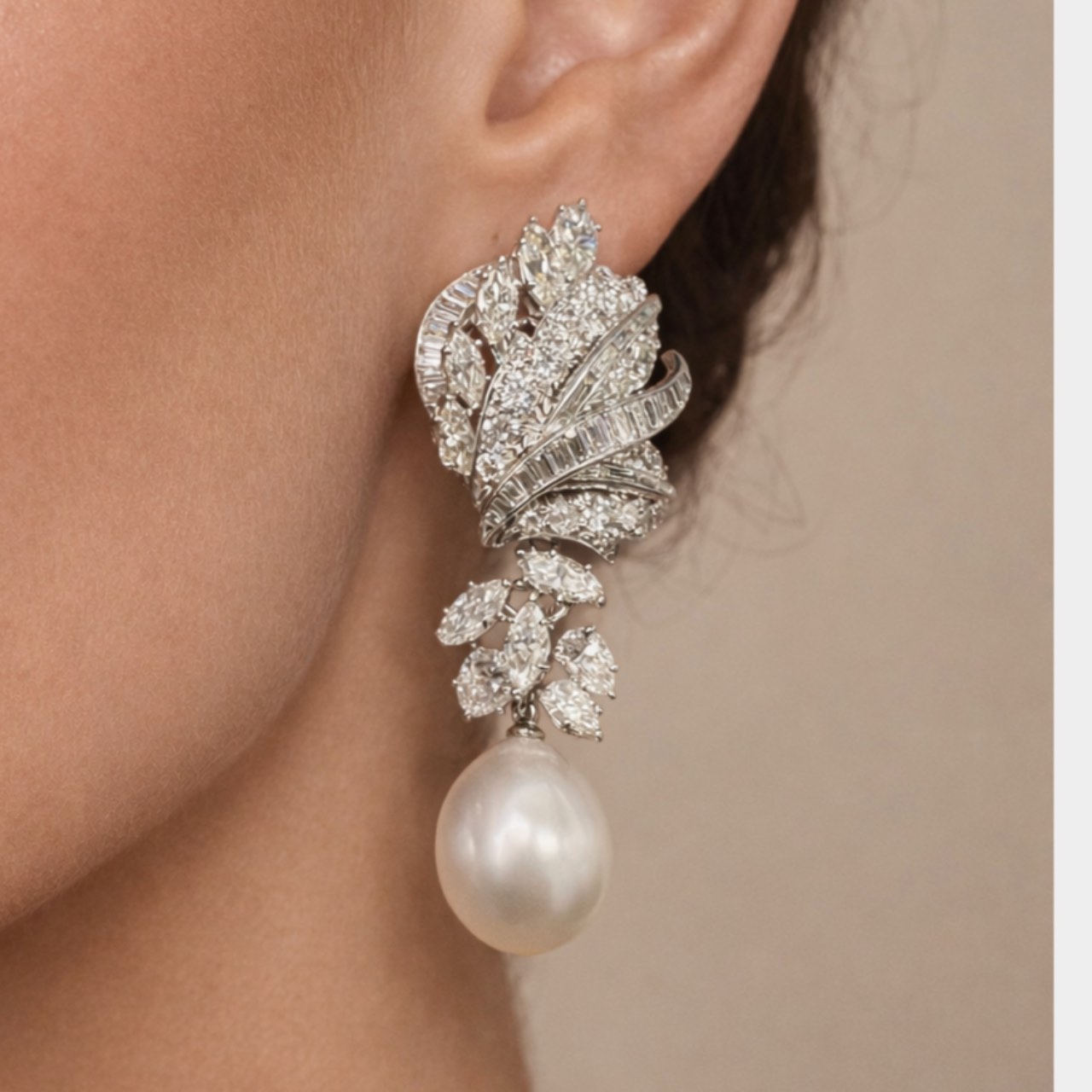 DAVID WEBB Platinum 10.90 Ct. Diamond & South Sea Pearl Earrings
