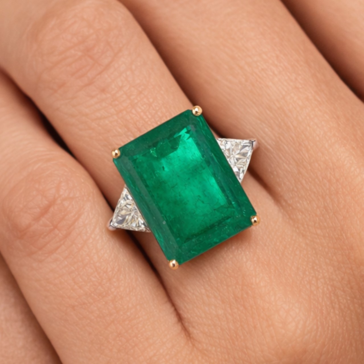 18K Yellow & White Gold AGL Certified 19.00 Ct. Colombian Emerald and Diamond Ring